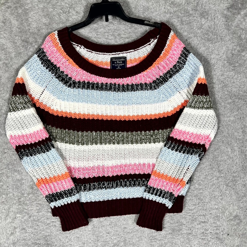 Abercrombie & Fitch Sweater Womens XS Multicolor Striped Chunky Knit Round Neck